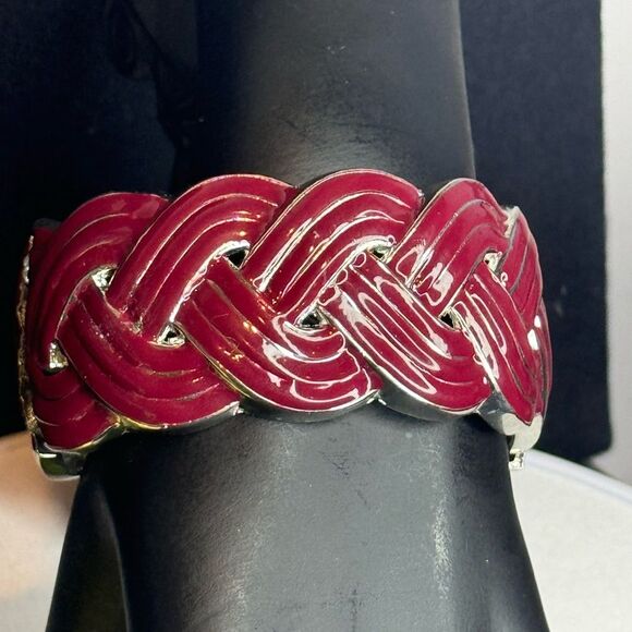Chunky Plum and Silver Braided Design Hinged Bangle Bracelet NWOT - Picture 5 of 11